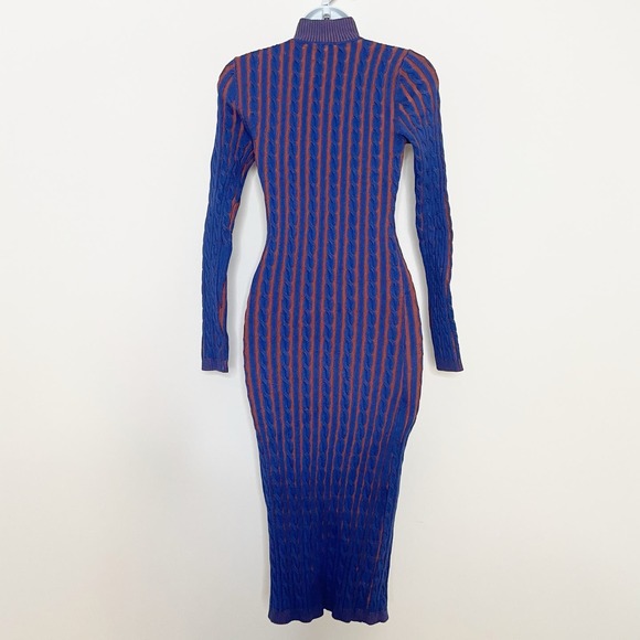 NWT L’AGENCE Women’s Ciela Midi Cable Knit Sweater Turtle Neck Blue Rust Size XS - Picture 3 of 9